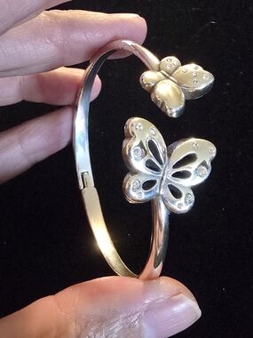 Brighton Butterfly Open Hinged Bangle Bracelet Silver Tone